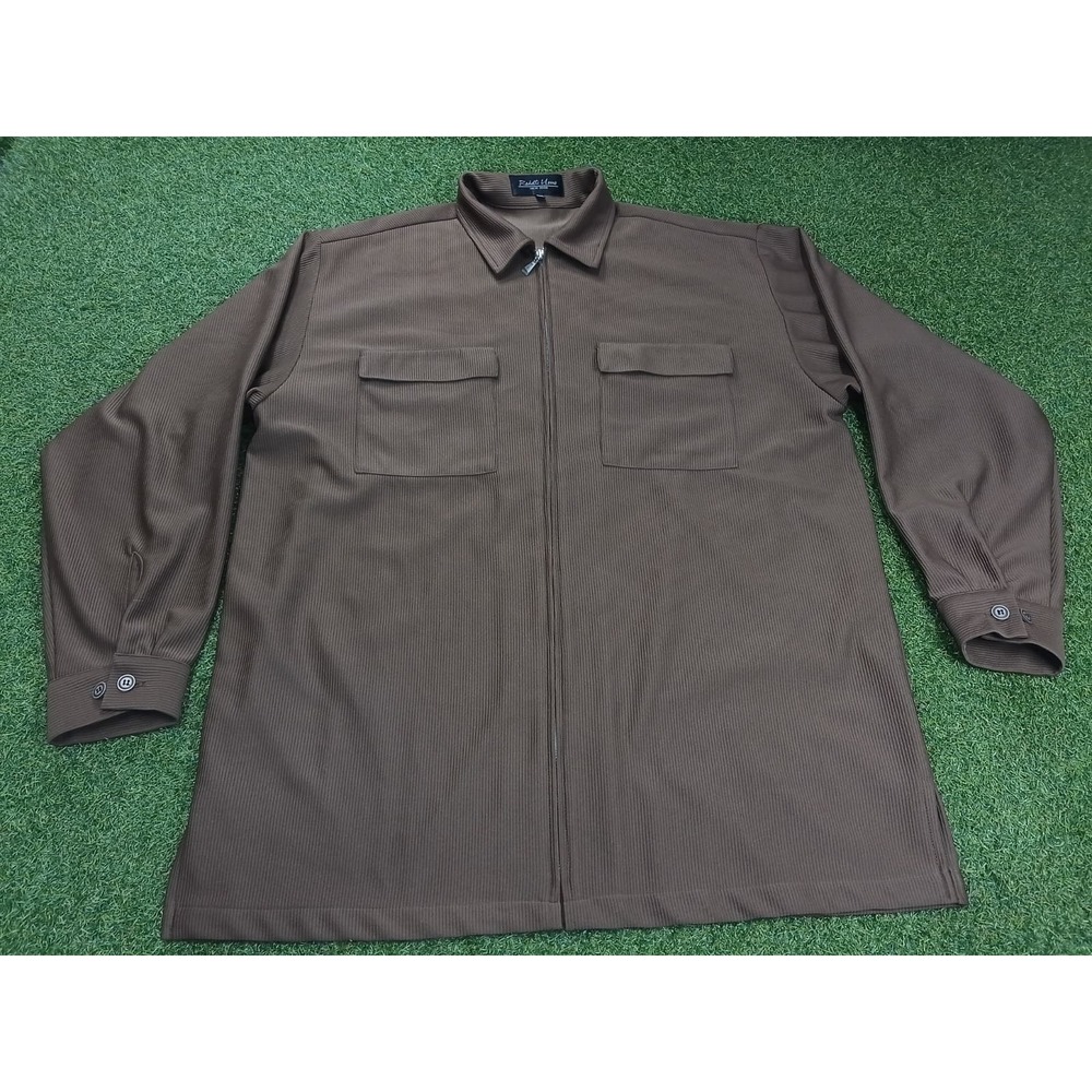 Rodelli Uomo New York Ribbed Knit Shirt Jacket Mens 2XL Brown Texture Streetwear